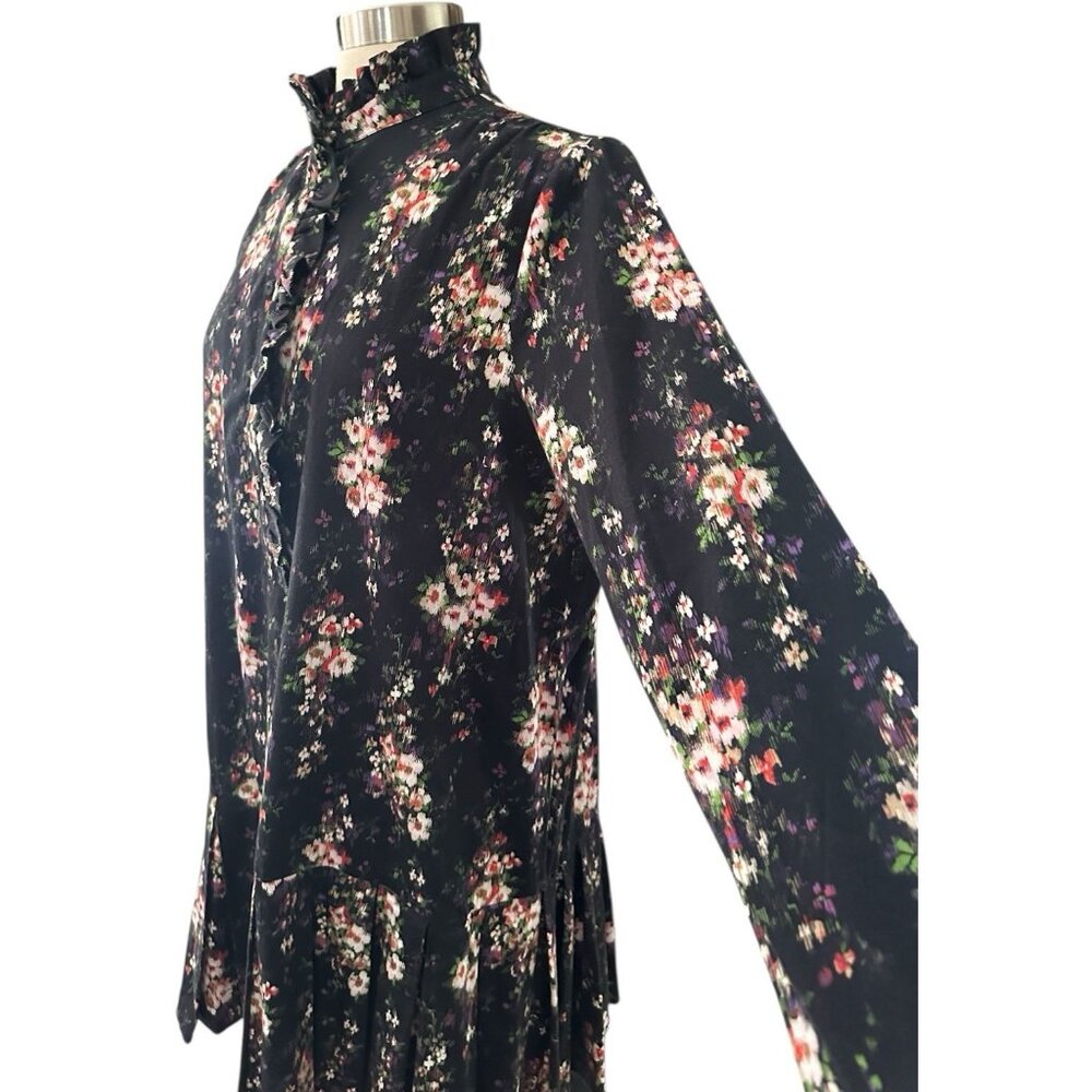 Tuckernuck Dress Womens Large Black Onyx Falling Flowers Bouquet Shirt Dress - Picture 13 of 16